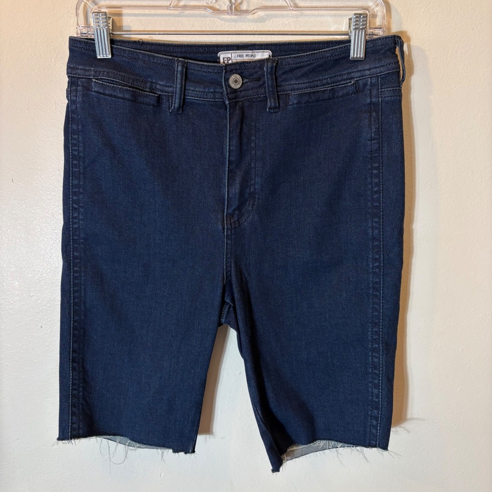 Free People Denim Bermuda Shorts Size 29 Dark Indigo Blue Jorts